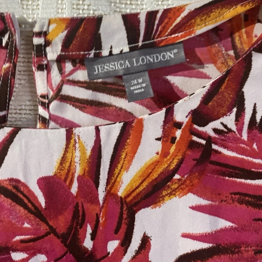 Jessica London Burgundy and Gold Tropical Ruffle Sleeve Blouse - Picture 3 of 7